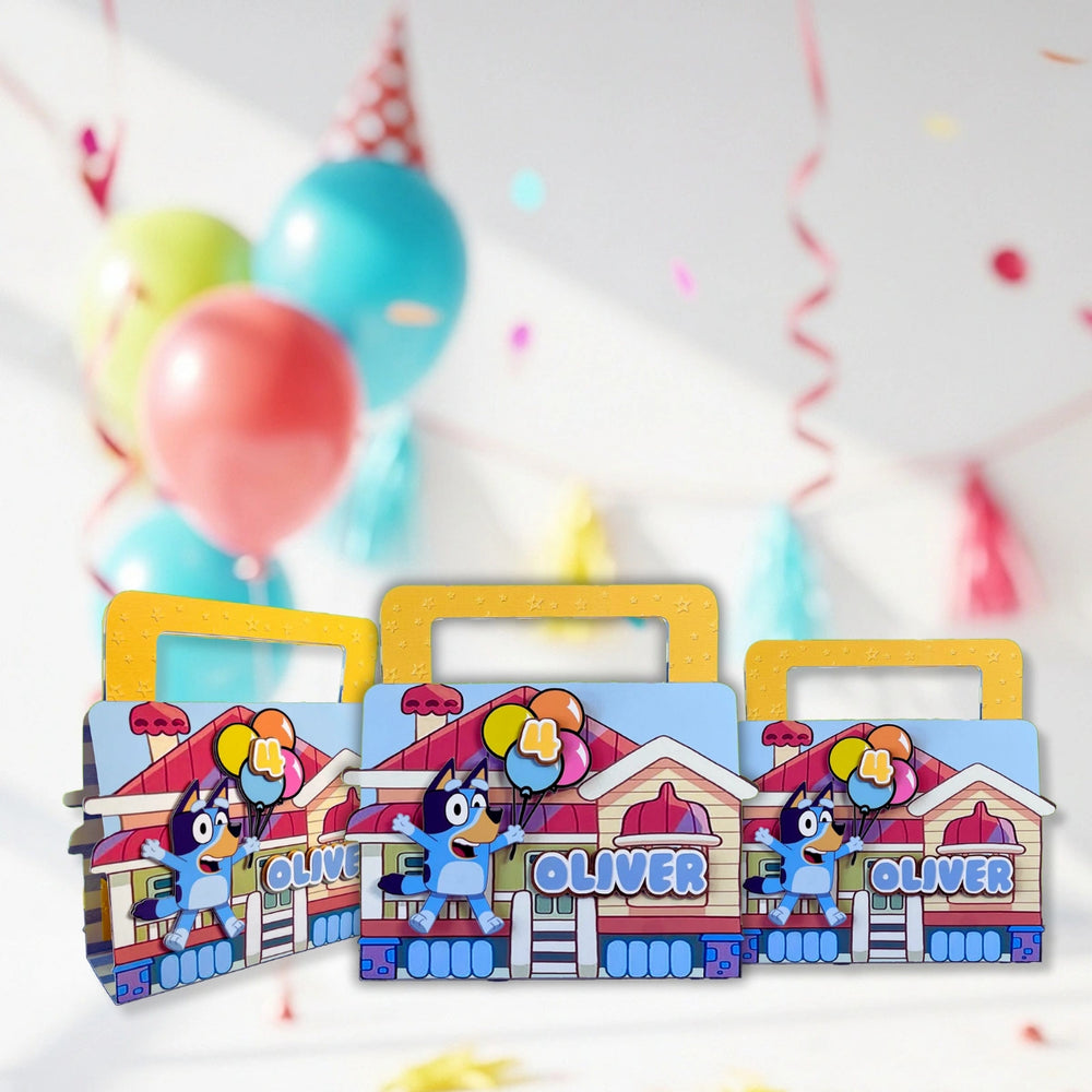 Bluey Party Favor Boxes with Coloring Pages — Set of 6, 12, 15, 24
