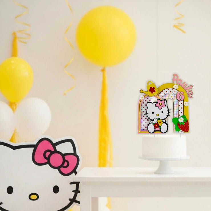 Hello Kitty Cake Topper — Custom Name & Age | Kids Birthday Party Decoration