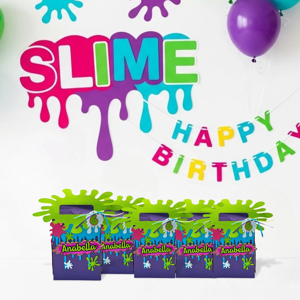 Slime Party Favor Bags — Custom Name & Age | Kids Birthday Party Decorations