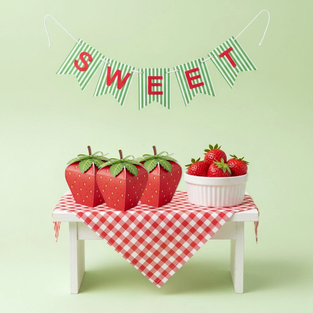 Strawberry Party Favor Boxes | Berry Themed Gift Boxes | Kids Birthday Candy Treat Packaging | Baby Shower Supplies
