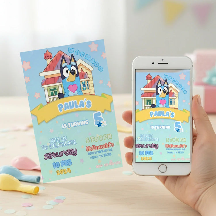 Bluey Birthday Invitation Editable Template, Girl Kids Party Invite Printable, Bluey Party Invitation Digital Download