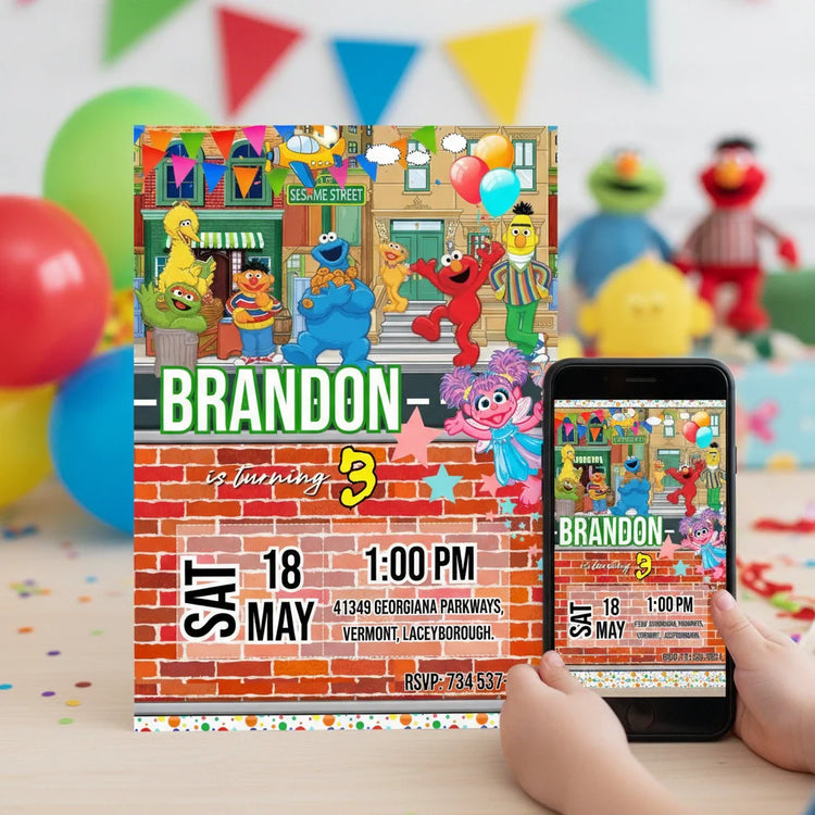 Sesame Street birthday invitation template for kids with colorful design and party details