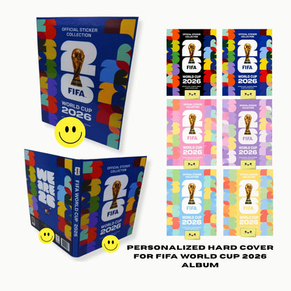 FIFA World Cup 2026 album with colorful stickers and a personalized hard cover.