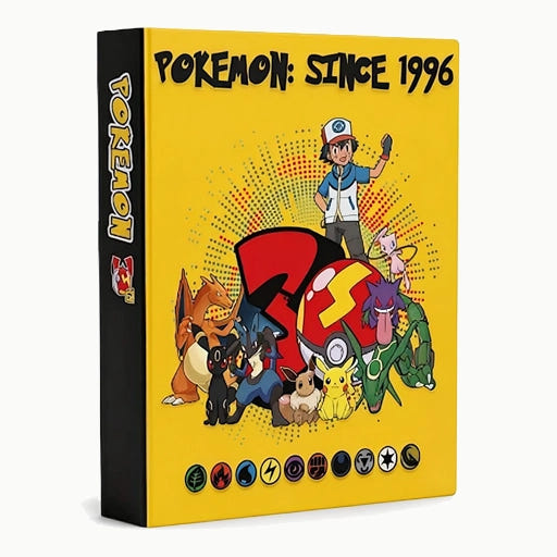 A Pokémon: Since 1996 hardcover book or album cover shown at a slight angle, featuring a bright yellow front cover with illustrated characters and a black spine on a light gray background.