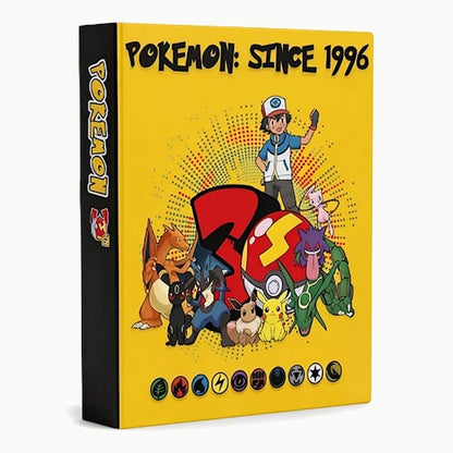 A Pokémon: Since 1996 hardcover book or album cover shown at a slight angle, featuring a bright yellow front cover with illustrated characters and a black spine on a light gray background.