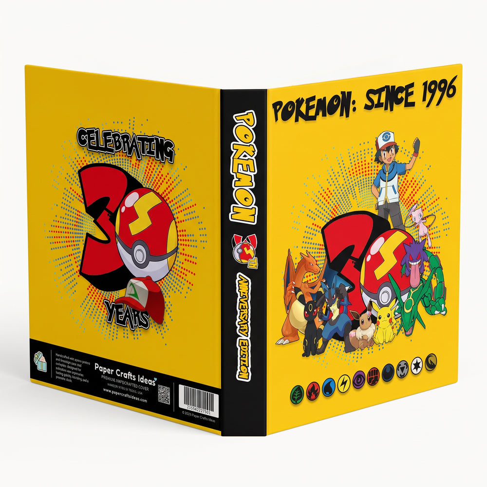 Back cover of handmade 30th Anniversary card binder — Celebrating thirty years of card collecting design