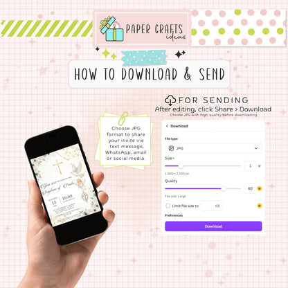 Elegant Baptism Invitation | Editable Christening Template | Baby Girl or Boy Printable Invite | Instant Download