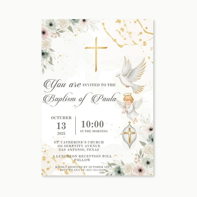Elegant Baptism Invitation | Editable Christening Template | Baby Girl or Boy Printable Invite | Instant Download