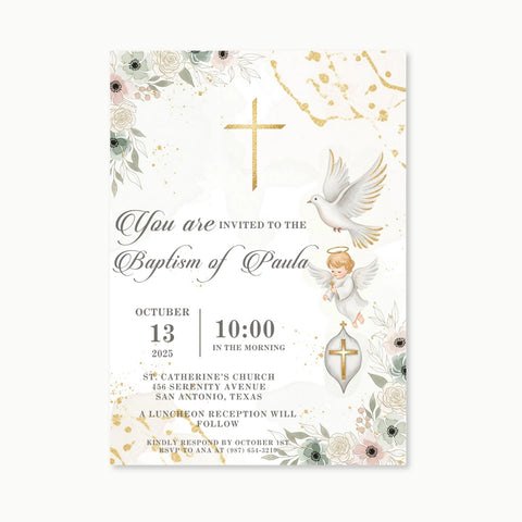 Elegant Baptism Invitation | Editable Christening Template | Baby Girl or Boy Printable Invite | Instant Download