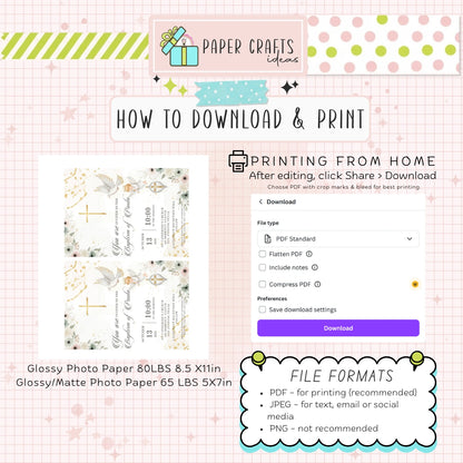 Elegant Baptism Invitation | Editable Christening Template | Baby Girl or Boy Printable Invite | Instant Download