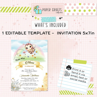Bee Baby Shower Invitation | Editable Mom-to-Bee Template | Cute Bumble Bee Theme | Instant Download Printable Invite
