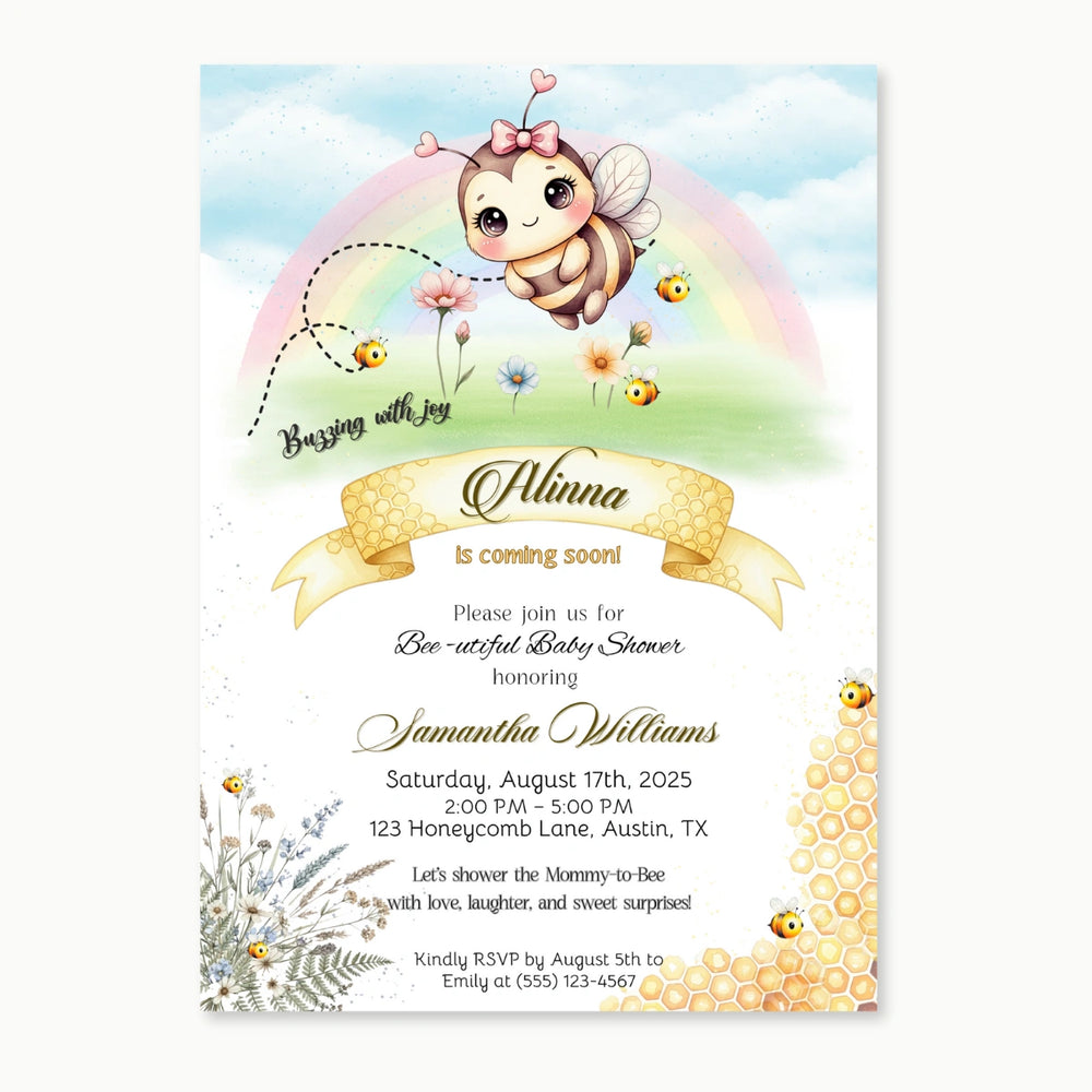 Bee Baby Shower Invitation | Editable Mom-to-Bee Template | Cute Bumble Bee Theme | Instant Download Printable Invite