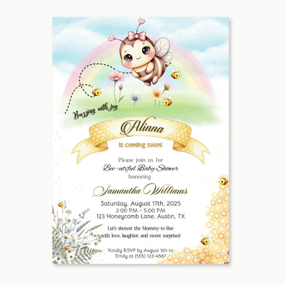Bee Baby Shower Invitation | Editable Mom-to-Bee Template | Cute Bumble Bee Theme | Instant Download Printable Invite