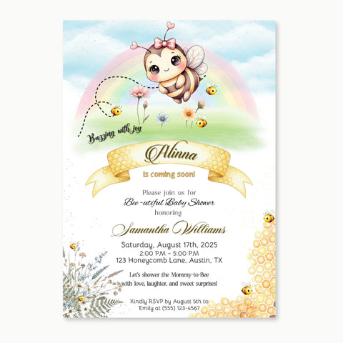 Bee Baby Shower Invitation | Editable Mom-to-Bee Template | Cute Bumble Bee Theme | Instant Download Printable Invite