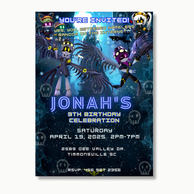 Personalized Murder Drones Birthday Invitation for Boys — Dark Theme Party Invite | Custom Name & Age