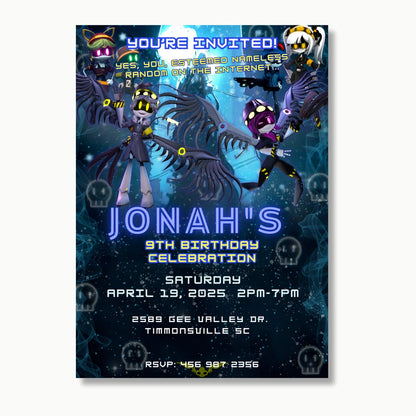 Personalized Murder Drones Birthday Invitation for Boys — Dark Theme Party Invite | Custom Name & Age
