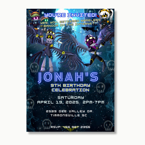 Personalized Murder Drones Birthday Invitation for Boys — Dark Theme Party Invite | Custom Name & Age