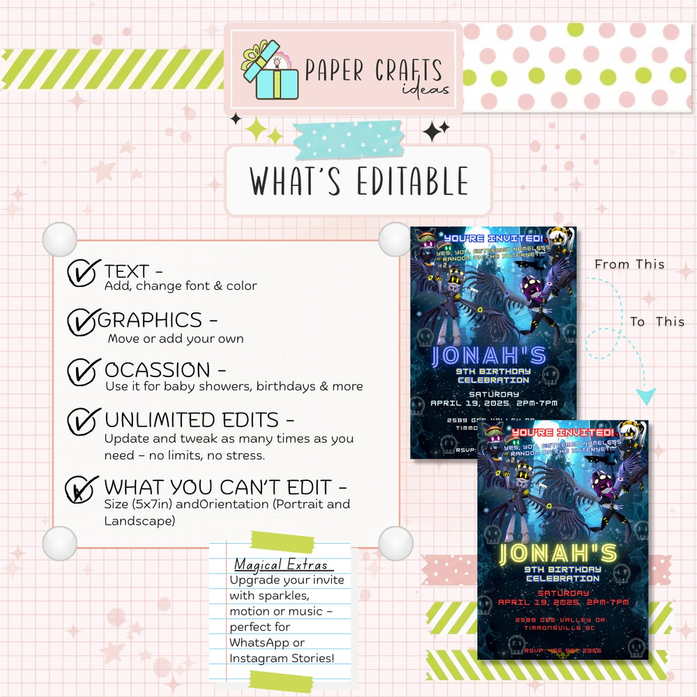 Personalized Murder Drones Birthday Invitation for Boys — Dark Theme Party Invite | Custom Name & Age