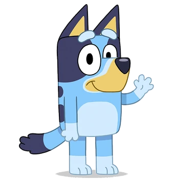 Cartoon character with blue fur and a yellow muzzle on a white background