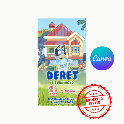 bluey animated birthday invitation editable canva template