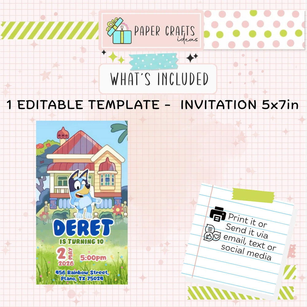 animated bluey birthday invite digital download