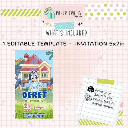 animated bluey birthday invite digital download