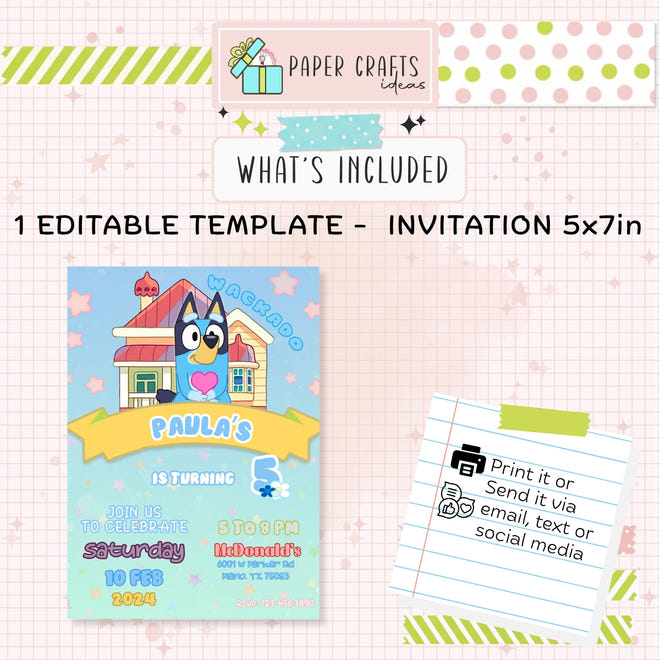 bluey party invitation printable digital download