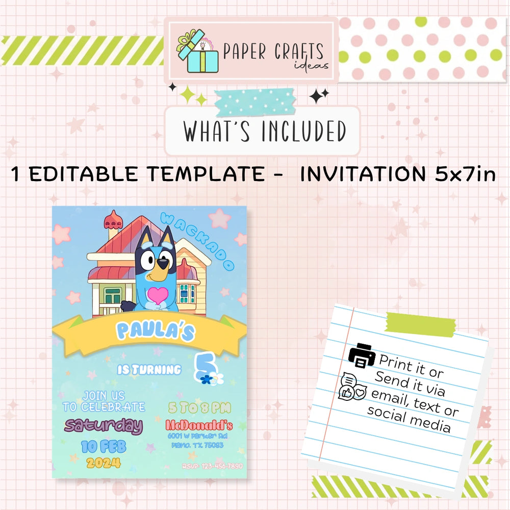 bluey party invitation printable digital download