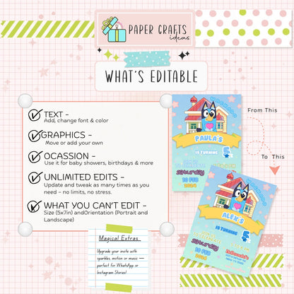 kids birthday invitation bluey theme editable template