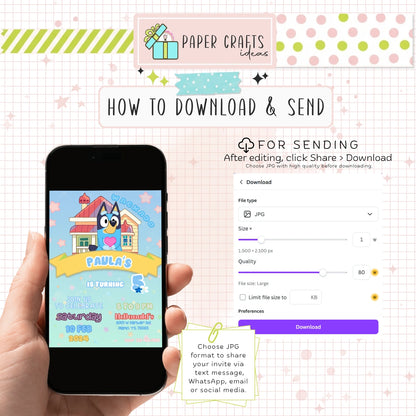 Bluey Birthday Invitation Editable Template, Girl Kids Party Invite Printable, Bluey Party Invitation Digital Download