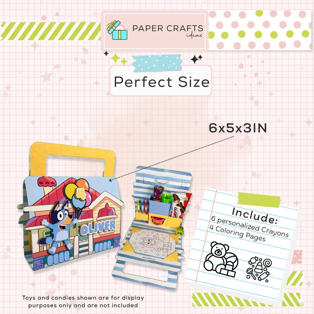 Bluey Party Favor Boxes with Coloring Pages — Set of 6, 12, 15, 24