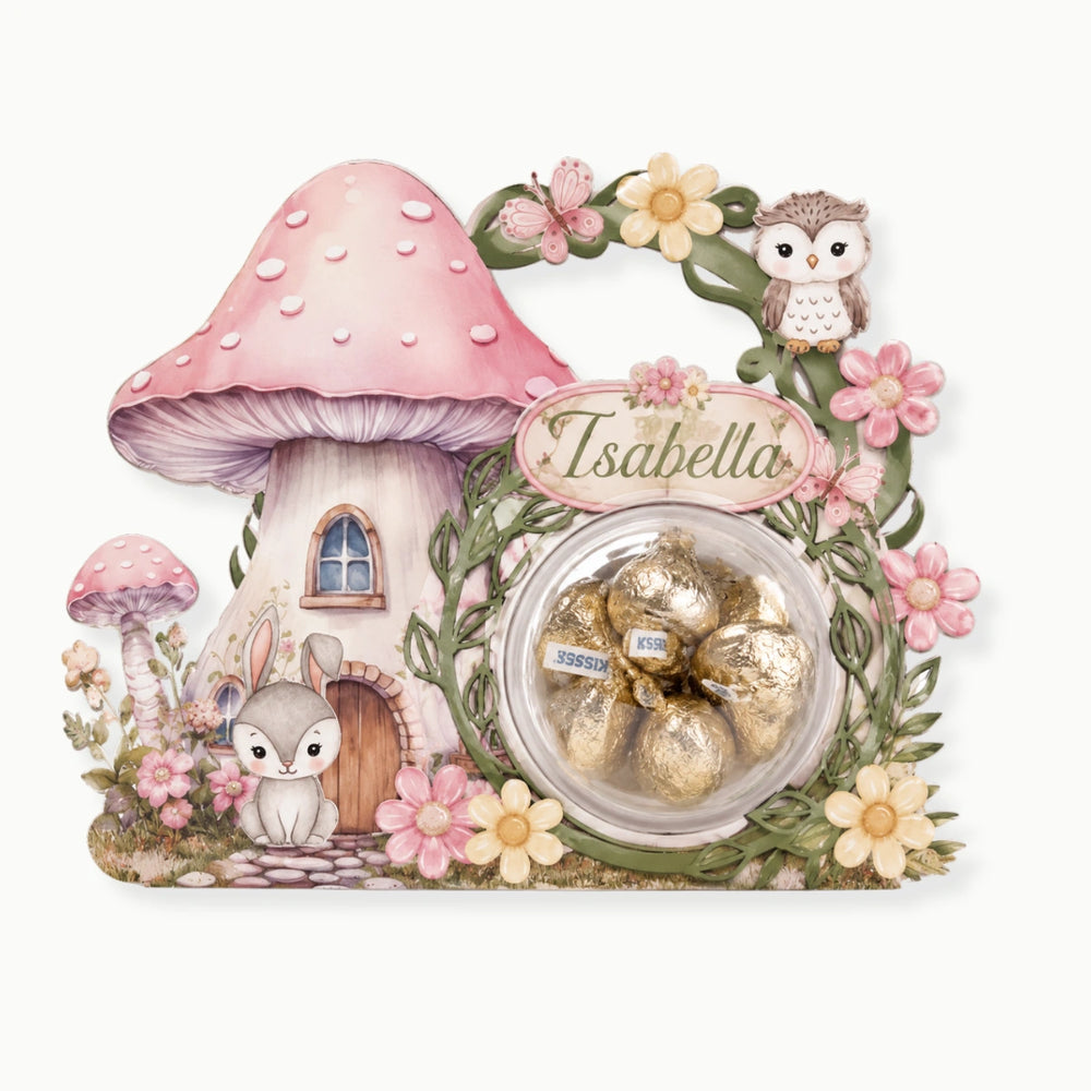 enchanted woodland candy dome holder personalized with name and woodland animals design