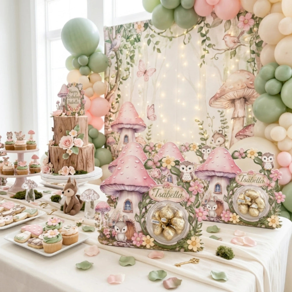 personalized woodland candy dome holder for dessert table and party favors