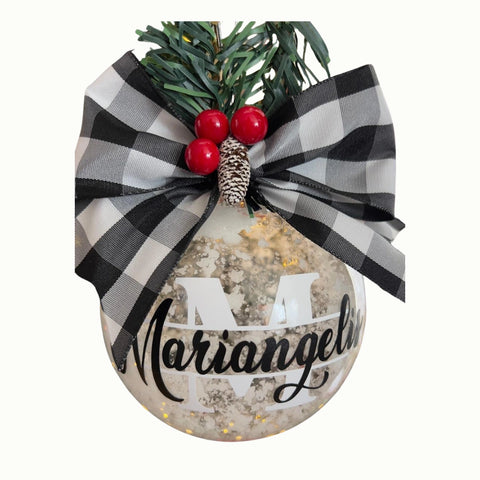 Personalized Christmas Ornaments Collection – Custom Name Baubles with Initials, Glitter Finish & Holiday Bow Designs