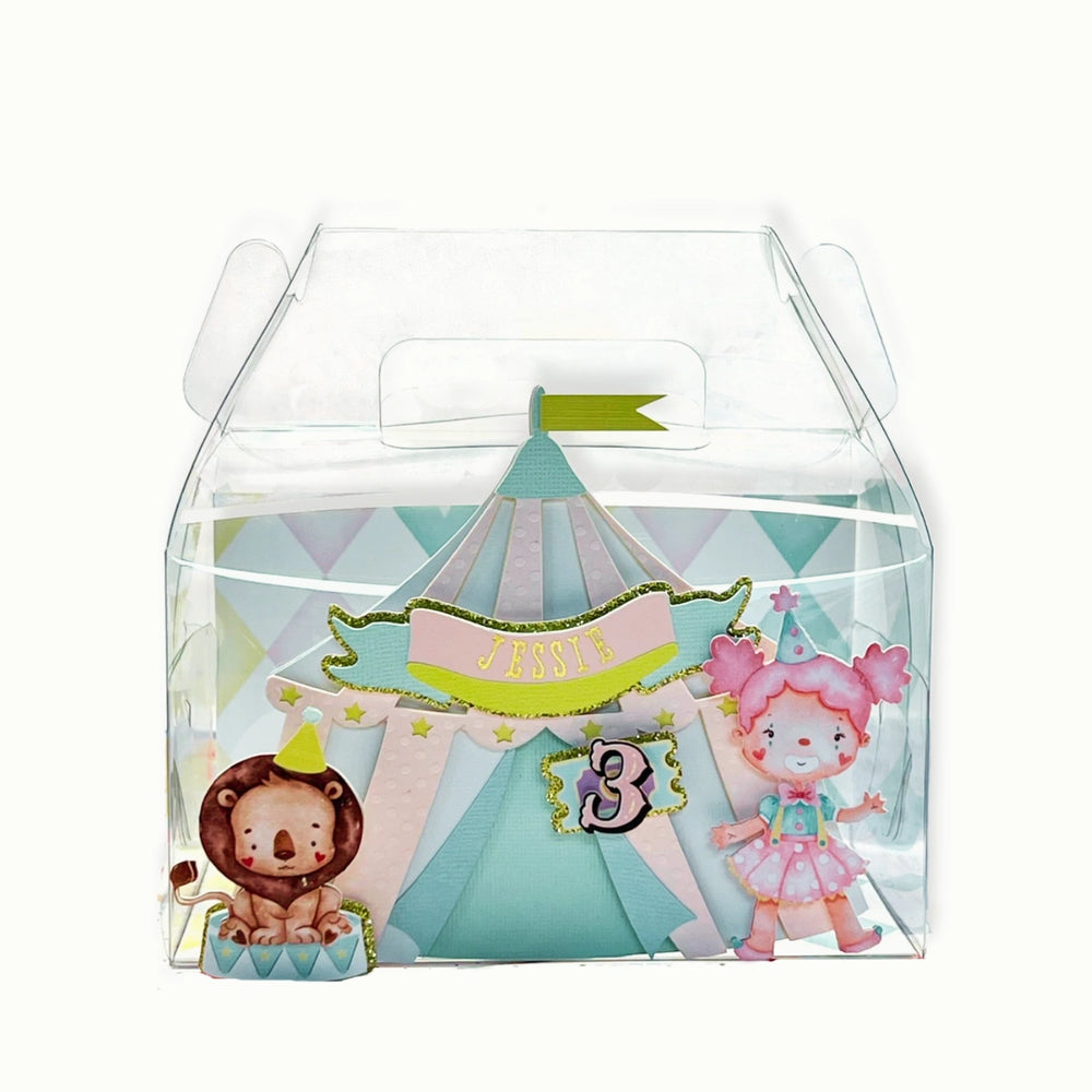 Circus Party Favor Box – Clear Gable Treat Box with 3D Tent, Clown & Lion