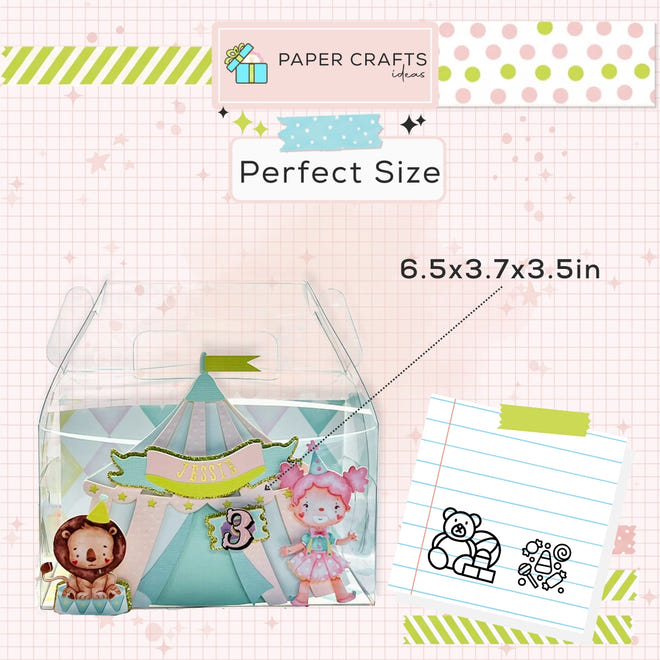 Circus theme clear gable favor box with name