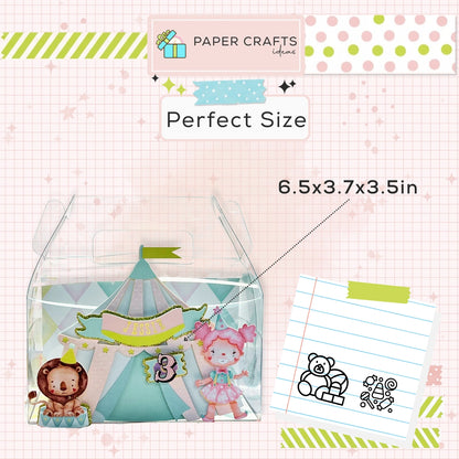 Circus Party Favor Box – Clear Gable Treat Box with 3D Tent, Clown & Lion