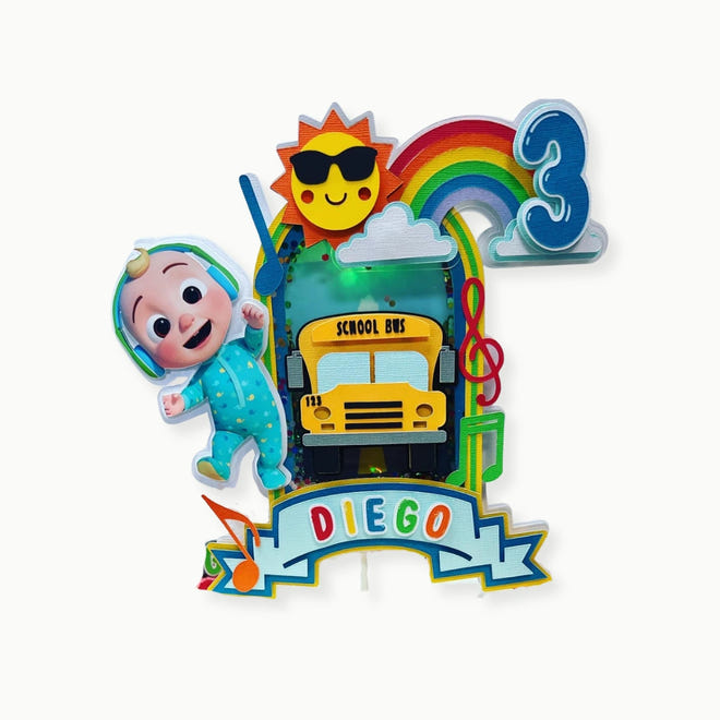 cocomelon cake topper personalized with name and age for kids birthday party decoration