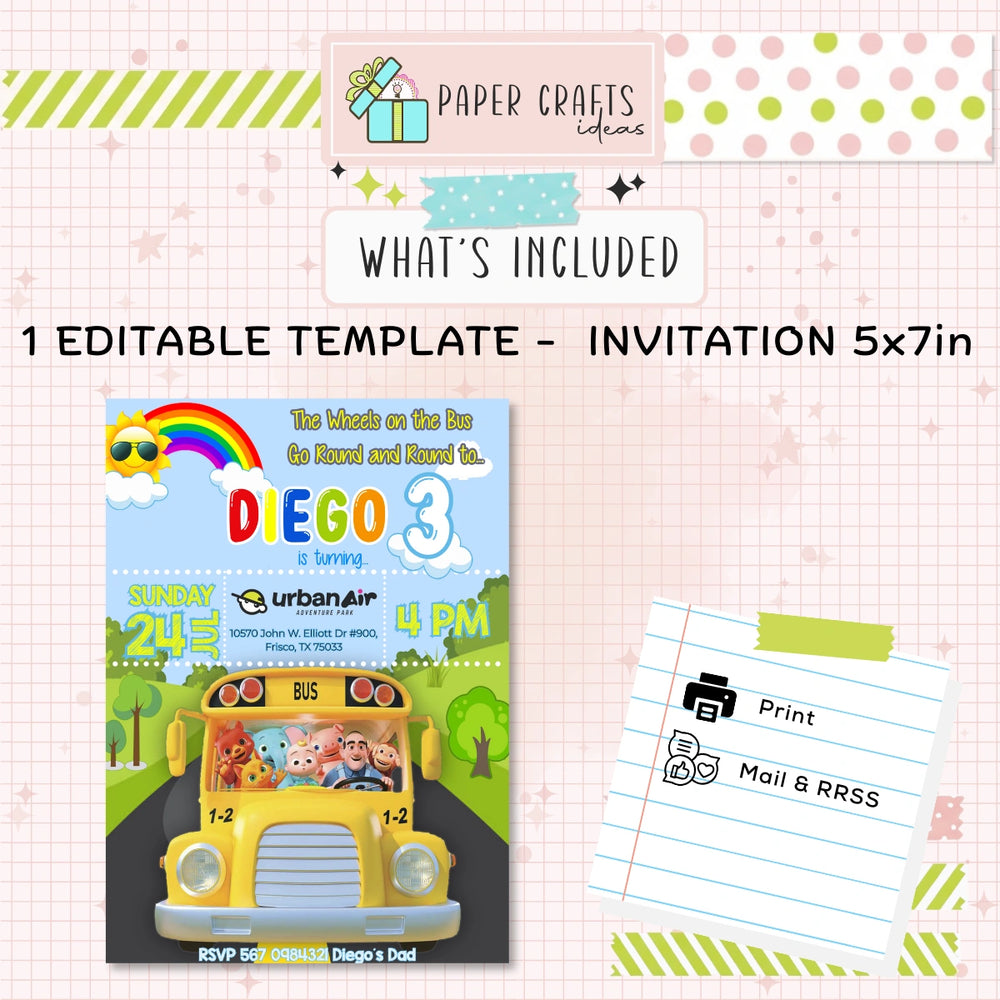 Personalized Cocomelon School Bus Birthday Invitation — Digital Editable Party Invite | Custom Name & Age