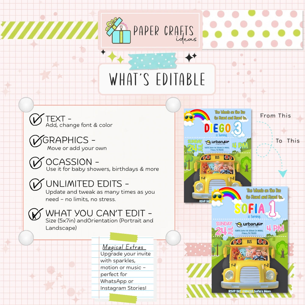 Personalized Cocomelon School Bus Birthday Invitation — Digital Editable Party Invite | Custom Name & Age