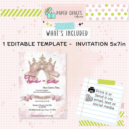 pink princess birthday invitation printable digital download