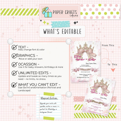 girl birthday invitation princess theme editable template