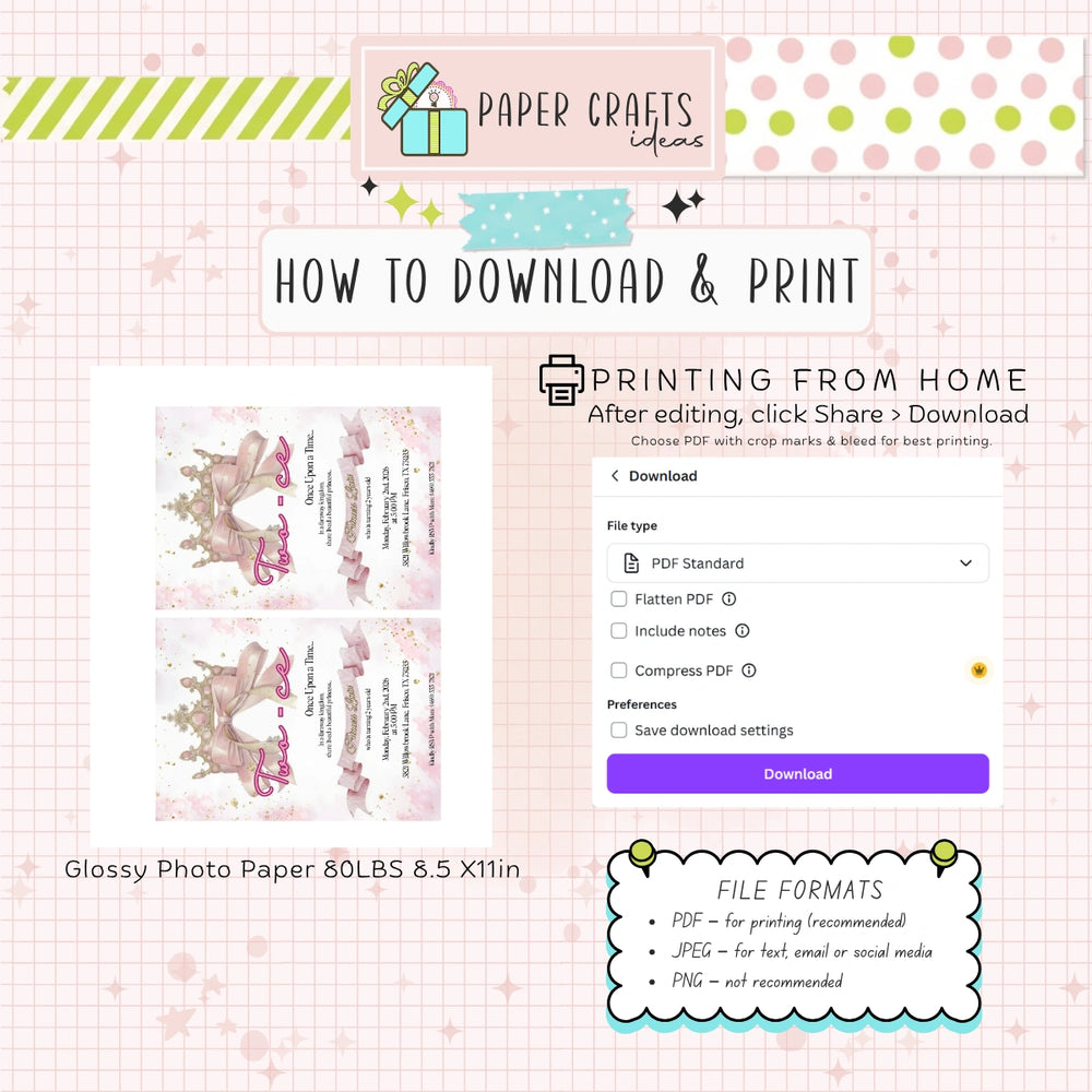cute princess party invitation for kids printable