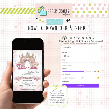 editable princess birthday invite digital template