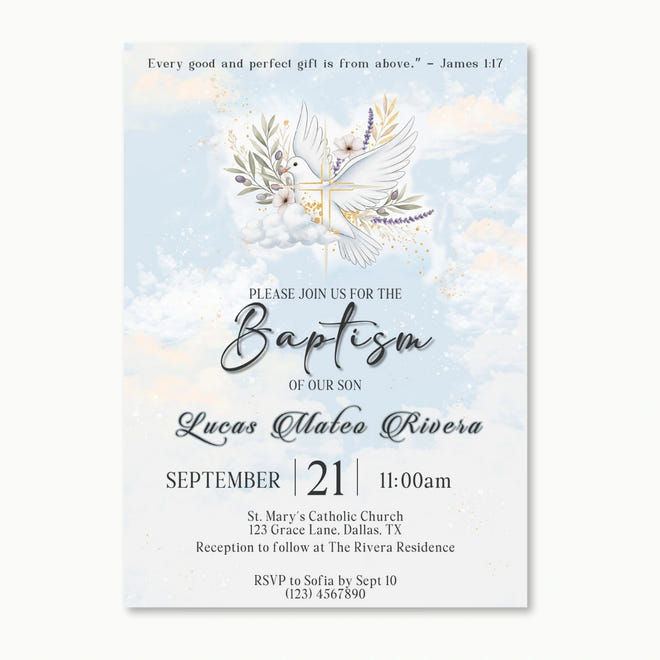 Celestial Baptism Invitation | Editable Christening Template | Baby Boy or Girl Printable Invite | Instant Download