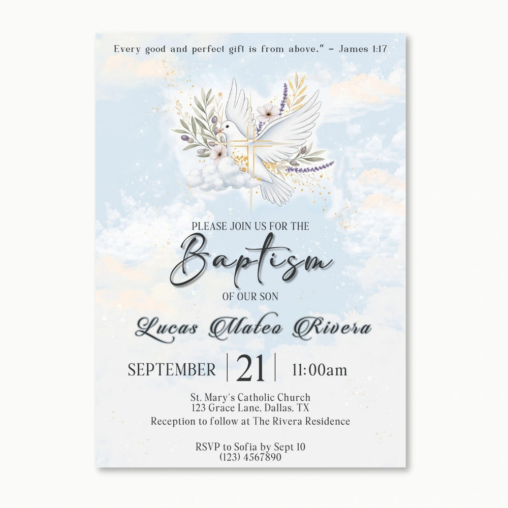 Celestial Baptism Invitation | Editable Christening Template | Baby Boy or Girl Printable Invite | Instant Download