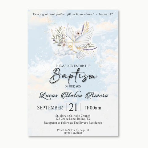 Celestial Baptism Invitation | Editable Christening Template | Baby Boy or Girl Printable Invite | Instant Download