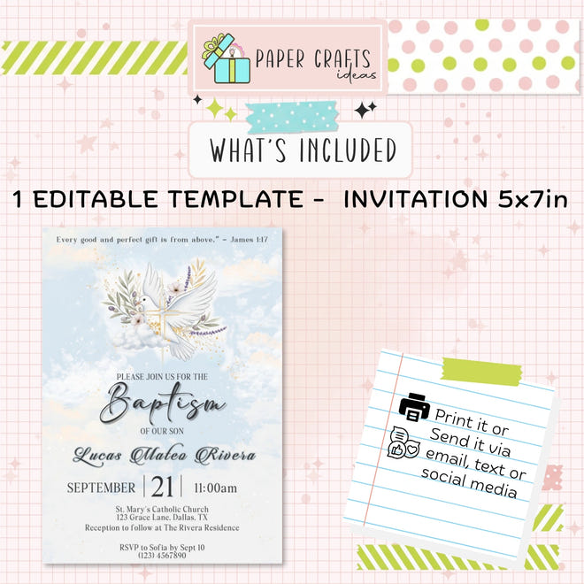 Celestial Baptism Invitation | Editable Christening Template | Baby Boy or Girl Printable Invite | Instant Download