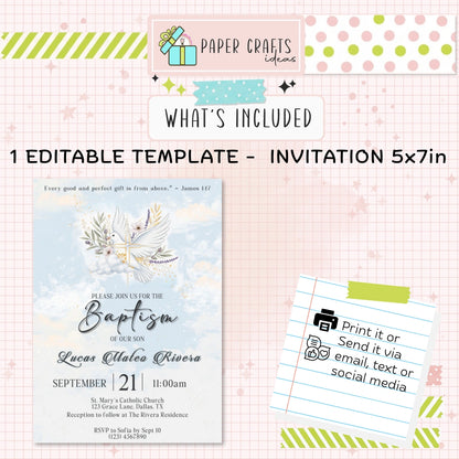 Celestial Baptism Invitation | Editable Christening Template | Baby Boy or Girl Printable Invite | Instant Download