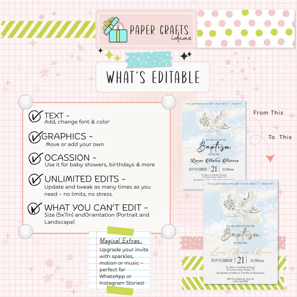 Celestial Baptism Invitation | Editable Christening Template | Baby Boy or Girl Printable Invite | Instant Download